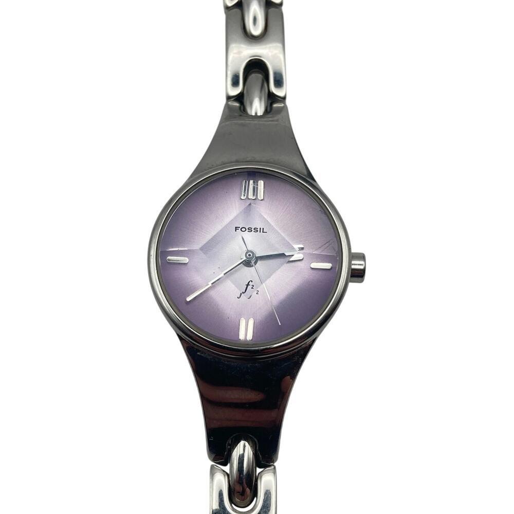 Women's Purple Fossil F2 Pyramid Style Crystal Watch 22mm - New Battery WR 30m